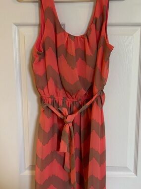 Lily Rose Coral and Brown Sleeveless Belted Mini Dress